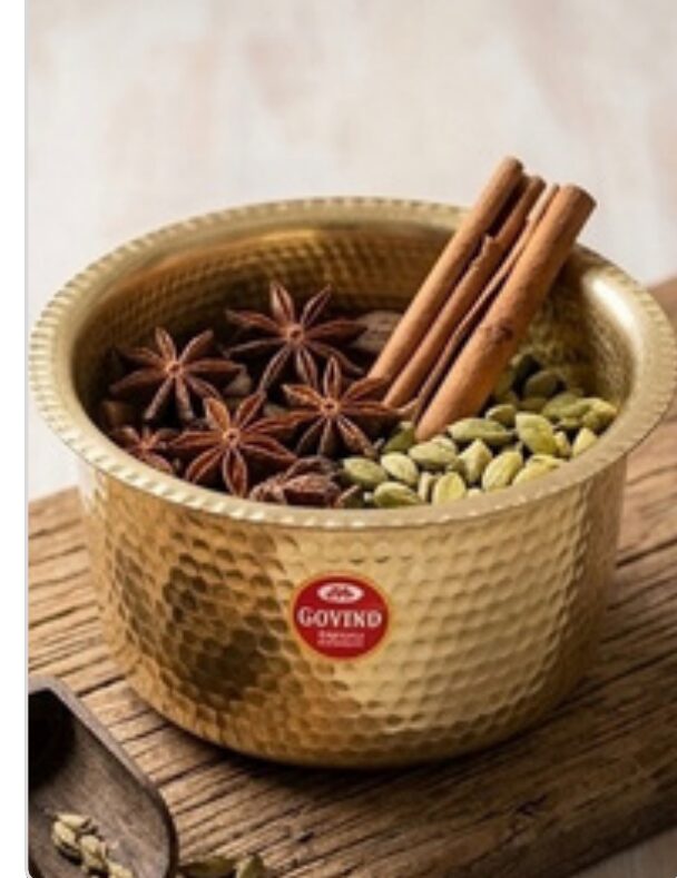 Brass bowl with spices, Govind Metals brand